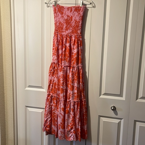 Anthropologie Abel the Label Bondi Smocked Strapless Maxi Dress pink orange M - Picture 4 of 14